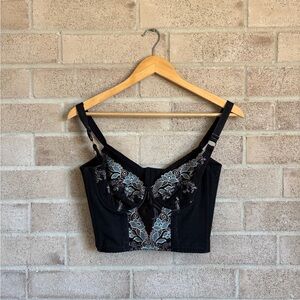 cropped floral embroidered corset bustier top